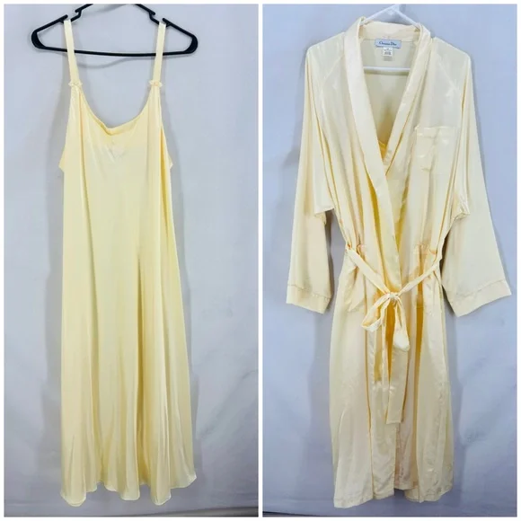 Christian Dior Butter Yellow Robe & Nightgown dress set Women’s XL luxurious